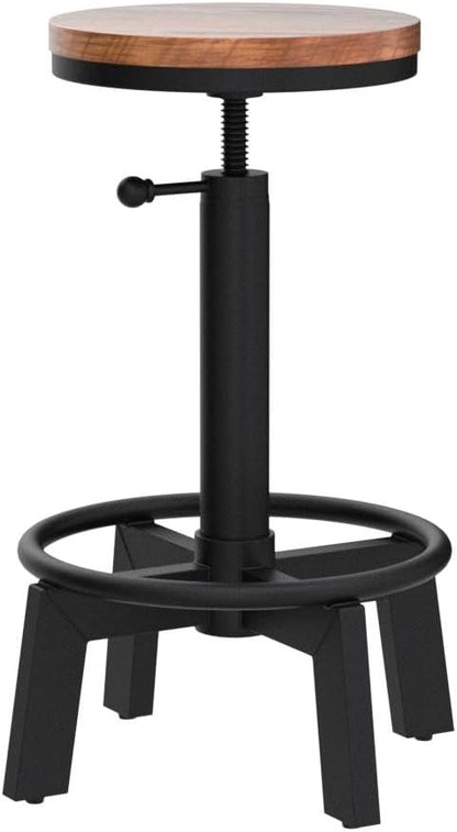 Set of 2 Industrial Bar Stools Short Stool Swivel Wooden Seat Kitchen Island Chairs Counter Height Adjustable 15.2-21inch
