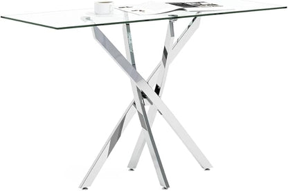 Tempered Glass Console Table with Chromed Legs, Modern Narrow Sofa Table for Hallway Entryway (Sliver, 47"x18"x30")