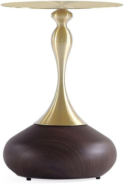 Manhattan Comfort Patchin Modern 15.75" Round End Table - Sleek Wood-Finished Steel Base with Gold Tabletop, Fully Assembled Accent Furniture, Set of 2, Brown/Gold