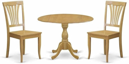 East West Furniture DMAV3-OAK-W 3 Piece Kitchen Table Set for Small Spaces Contains a Round Dining Room Table with Dropleaf and 2 Dining Chairs, 42x42 Inch, Oak