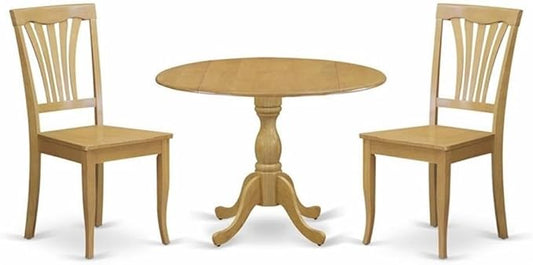 East West Furniture DMAV3-OAK-W 3 Piece Kitchen Table Set for Small Spaces Contains a Round Dining Room Table with Dropleaf and 2 Dining Chairs, 42x42 Inch, Oak