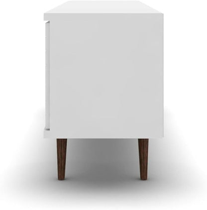 Manhattan Comfort Liberty Mid Century Modern TV Stand for Televisions up to 60 Inches, Bedroom and Living Room Entertainment Center with Storage, Shelves, and Cabinet, 63" Wide, White