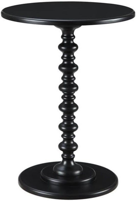 Convenience Concepts Palm Beach Spindle 17.75" Traditional Round End Living Room, Turned Solid Wood Side, Classic Display Pedestal Table, Black