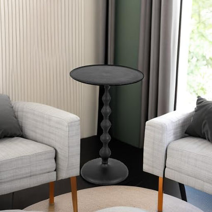 CLEENTABLE Pedestal Round Lightweight Metal Side Table - End Table for Living Room, Bedroom, Balcony - Hammered Top, Easy Assembly, Modern Minimalist Design 21" (Black)