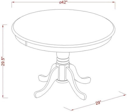 East West Furniture HBNF5-LWH-W 5 Piece Modern Dining Table Set Includes a Round Wooden Table with Pedestal and 4 Dining Room Chairs, 42x42 Inch, Linen White