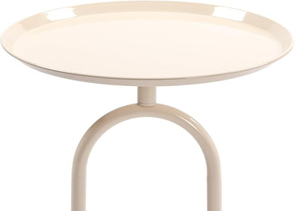 Lantern-Shaped Metal End Table, Small Round Side Accent Pedestal Modern Coffee Drink Cocktail Table for Living Room Corners Small Spaces(24'' Height,Cream White)