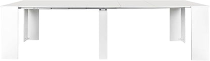 KEIKI 20"-118.5" L Extendable Foldable Dining Room Table for 1-10 People, Wood Multifunctional Rectangle Expandable Console Kitchen Living Meeting Room Furniture, 6 Tabletop Length Options, White