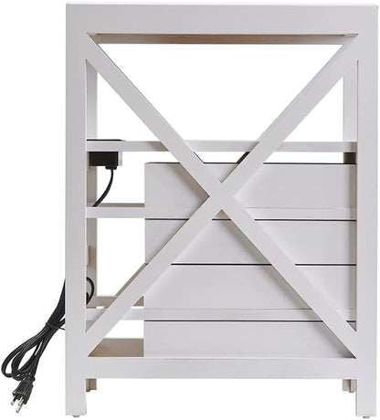 Fully Assembled Narrow Side Table with Charging Station, No Assembly Narrow Nightstand with USB Ports, Pre Assembled Skinny End Table with Outlets for Living Room, Bedroom-White