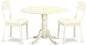 East West Furniture DLAD3-LWH-LC 3 Piece Dining Room Furniture Set Contains a Round Dining Table with Dropleaf and 2 Faux Leather Upholstered Chairs, 42x42 Inch, Linen White