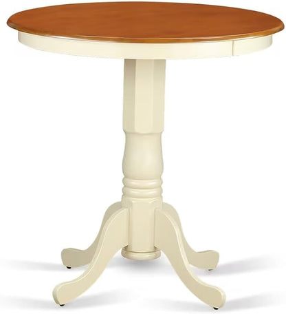 East West Furniture EDVN5-WHI-W 5 Piece Kitchen Counter Height Dining Table Set Includes a Round Wooden Table with Pedestal and 4 Dining Chairs, 30x30 Inch, Buttermilk & Cherry