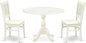 East West Furniture DMVA3-LWH-W 3 Piece Kitchen Table & Chairs Set Contains a Round Dining Room Table with Dropleaf and 2 Dining Chairs, 42x42 Inch, Linen White