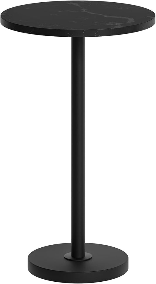 Round Side Table, Tall Drink End Table for Small Spaces, Pedestal Style Martini Side Table in Living Room, Bedroom, Dormitory, Marble Black and Black ET30BM