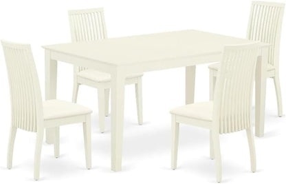 East West Furniture CAIP5-LWH-C 5 Piece Dinette Set for 4 Includes a Rectangle Dining Room Table and 4 Linen Fabric Kitchen Dining Chairs, 36x60 Inch, Linen White