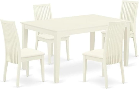 East West Furniture CAIP5-LWH-C 5 Piece Dinette Set for 4 Includes a Rectangle Dining Room Table and 4 Linen Fabric Kitchen Dining Chairs, 36x60 Inch, Linen White