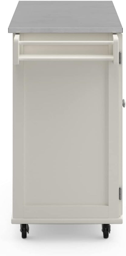 Homestyles Dolly Madison Rolling Mobile Kitchen Island with Storage and Towel Rack, 54 Inch Width, Off White