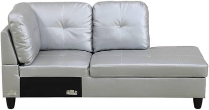 NicBex Sectional Couch 3 Pieces Sofa Set with Left Chaise Synthetic Leather L Shaped Cloud Couch for Living Room Furniture Sets with Storage Ottoman, Modular Sofa for Living Room & Apartment, Silver