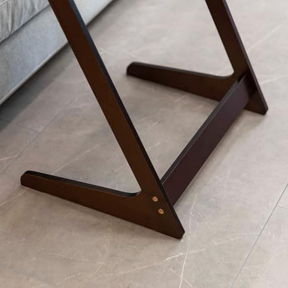 Forevich Bamboo Modern Tv Trays Table for Eating, Wood Couch Table End Snack Desk Sofa Side Table Z Shaped Brown