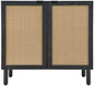 Sango Orre 2-Door Cabinet, Modern Black Storage Cabinet with Synthetic Rattan Door Panels, Adjustable Shelf, Cylindrical Wood Legs, Discreet Finger Pulls, Elegant Furniture for Living or Dining Room