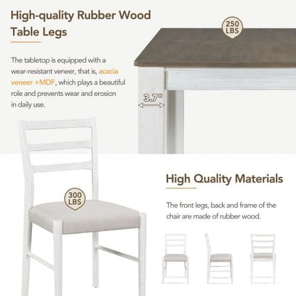 SogesHome 7-Piece Dining Table Set for 6-8 People, Extendable Solid Rubber Wood Kitchen Table with Leaf & 2 Storage Drawers, Chairs with Soft Cushion, Perfect for Kitchen, Dining Room (Brown + White)