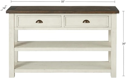 Martin Svensson Home Solid Wood Sofa Console Table, Cream White with Brown Top