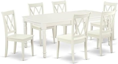 East West Furniture DOCL7-LWH-W 7 Piece Modern Dining Table Set Consist of a Rectangle Wooden Table with Butterfly Leaf and 6 Kitchen Dining Chairs, 42x78 Inch, Linen White