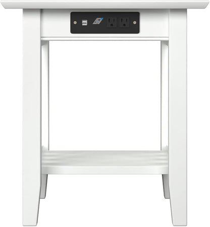 AFI, Mission End Table with Charging Station, White