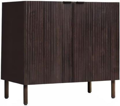 Sango Merk 2-Door Cabinet, Modern Walnut Storage Cabinet with Vertical Groove Doors, Adjustable Shelf, Cylindrical Wood Legs, Discreet Metal Finger Pulls, Stylish Furniture for Living or Dining Room