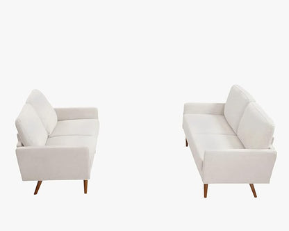 Kent 2 Piece Velvet Sofa and Loveseat Set, European Style with Modern & Vintage Flair, Upholstered 5 Seater Couch, Chic Living Room Furniture Seating for Home, Apartment or Office, Ivory
