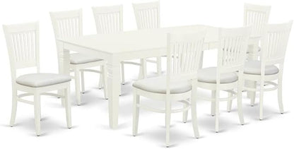 East West Furniture LGVA9-LWH-C 9 Piece Dining Set Includes a Rectangle Dining Room Table with Butterfly Leaf and 8 Linen Fabric Upholstered Kitchen Chairs, 42x84 Inch, Linen White
