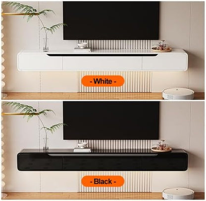 High Gloss Floating TV Stand with 3 Doors,70'' Wall Mounted TV Cabinet,Under TV Console,Floating Media Shelft for Bedroom Living Room(White)