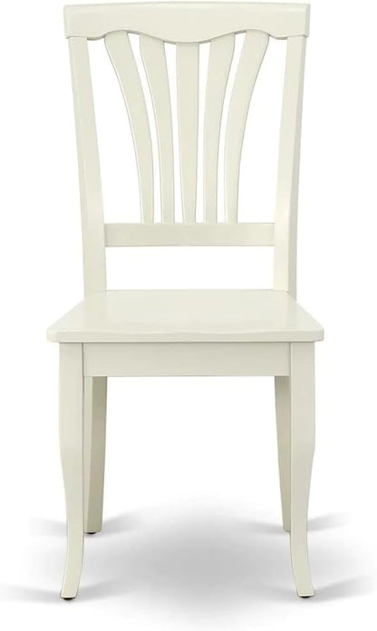 East West Furniture DMAV3-LWH-W 3 Piece Dining Room Table Set Contains a Round Dining Table with Dropleaf and 2 Wood Seat Chairs, 42x42 Inch, Linen White