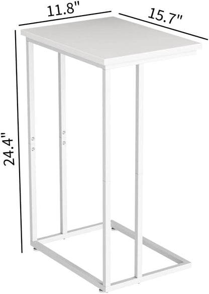 Innerjoin Wide C Side Table,C Couch Table with Metal Frames, Small Snack End Table for Couch and Bed, Retro Laptop C Table, Living Room and Bedroom, Industrial Style, White