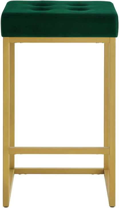 24KF Contemporary Counter Height Bar Stool Set of 2 for Kitchen Island, 26" H Velvet Padded Gold Barstool Bar Chair,5066-Jade