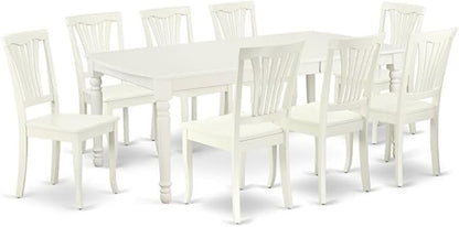 East West Furniture DOAV9-LWH-W 9 Piece Modern Dining Table Set Includes a Rectangle Wooden Table with Butterfly Leaf and 8 Kitchen Dining Chairs, 42x78 Inch, Linen White