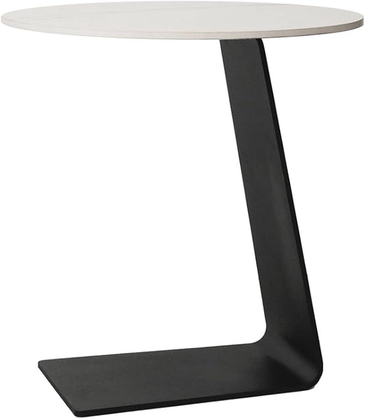 Side Table with Marble Top Metal Black C Shaped End Table Modern Sofa Side End Table Coffee Round Side Desk for Couch Living Room Bedroom