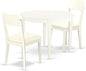 East West Furniture BOAD3-LWH-LC 3 Piece Dining Table Set for Small Spaces Contains a Round Kitchen Table and 2 Faux Leather Kitchen Dining Chairs, 42x42 Inch, Linen White