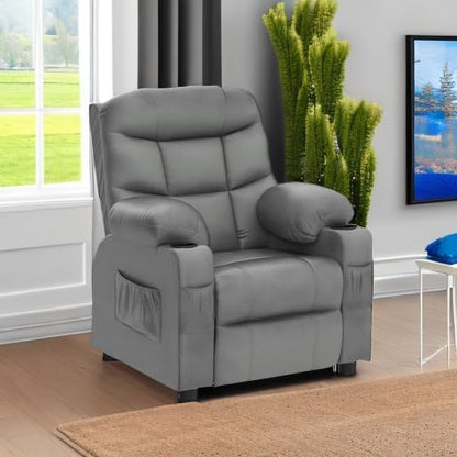 Costzon Kids Recliner Chair with Cup Holder, Adjustable Velvet Lounge Chair w/Footrest & Side Pockets for Children Boys Girls Room, Ergonomic Toddler Furniture Sofa Gifts, Kids Recliner (Gray)