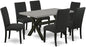 East West Furniture X696DR124-7 7 Piece Dining Set Consist of a Rectangle Dining Room Table with X-Legs and 6 Black Color Linen Fabric Upholstered Chairs, 36x60 Inch, Multi-Color
