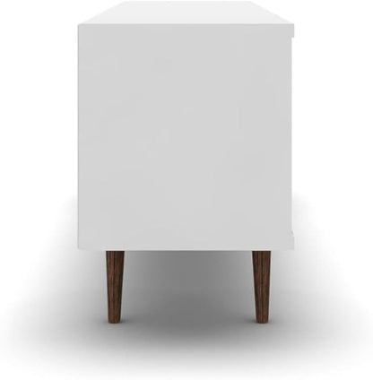 Manhattan Comfort Liberty Mid Century Modern TV Stand for Televisions up to 60 Inches, Bedroom and Living Room Entertainment Center with Storage, Shelves, and Cabinet, 63" Wide, White/Aqua