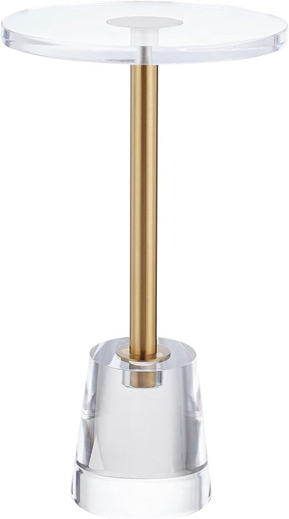 LIKENOW Furniture Acrylic Side Table,Clear Small Round End Table for Living Room,Bedroom,Office | Modern Nightstand with Gold Post for Drink,Food,Snack,Assembly