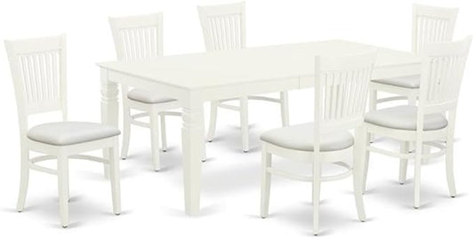 East West Furniture LGVA7-LWH-C 7 Piece Kitchen Table & Chairs Set Consist of a Rectangle Wooden Table with Butterfly Leaf and 6 Linen Fabric Dining Chairs, 42x84 Inch, Linen White