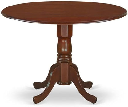 East West Furniture DLSI3-MAH-35 3 Piece Kitchen Table Set Contains a Round Dining Table with Dropleaf and 2 Doeskin Linen Fabric Parson Dining Room Chairs, 42x42 Inch, Mahogany