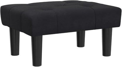 HOUCHICS Small Footstool Ottoman,Velvet Soft Footrest Ottoman with Wood Legs,Sofa Footrest Extra Seating for Living Room Entryway Office(Black 2PACK)