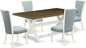 East West Furniture X077VE215-5 5 Piece Kitchen Table & Chairs Set Includes a Rectangle Dining Room Table with X-Legs and 4 Baby Blue Linen Fabric Parsons Chairs, 40x72 Inch, Multi-Color
