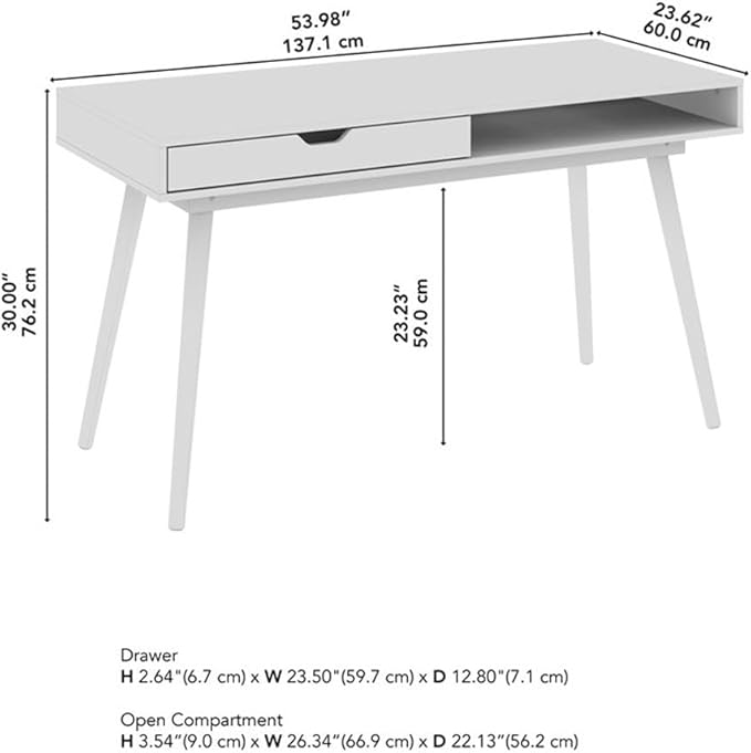 Bush Furniture Nora 54W Writing Desk in Natural Oak | Computer Table for Home Office Workspace or Entryway
