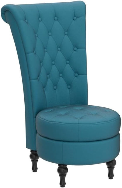 Container Furniture Royal High-Back Velvet Accent Chair for Vanity with Storage and Luxurious Upholstery, Retro Design and Versatile Usage for Livingroom, Bedroom, Lounge and Office, Greenish Blue