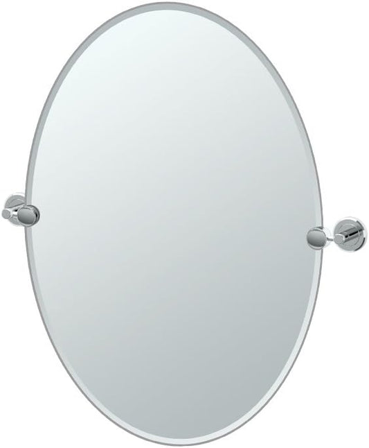 Gatco Latitude II Frameless Oval Mirror, 26.5" H | Wall Mounted 26.50"H X 19.50"W Pivoting, Tilting Beveled Bathroom Vanity Mirror With Chrome Brackets | Total Width With Brackets 24"
