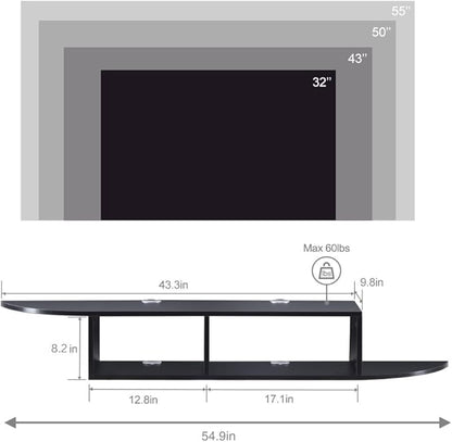 GHC Floating TV Stand, Wall Mounted Entertainment Center and Cabinet Shelf, TV Console with Storage, Media Console for DVD Player, Space-Saving Under TV Shelf for Bedroom, Living Room (Black)