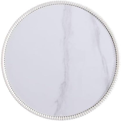 Manhattan Comfort Anderson Modern 18" Round End Table 2.0 | Ceramic Marble Tabletop, Elegant Pleated Leatherette Design & Gold Stainless Steel Base, Fully Assembled Accent Furniture, Set of 1, Cream