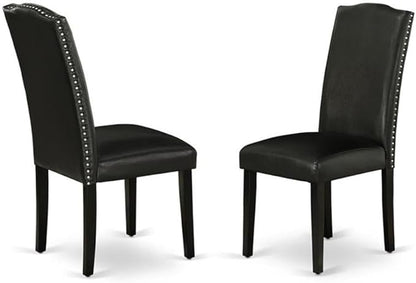 East West Furniture LGEN7-BLK-69 7 Piece Dining Room Furniture Set Consist of a Rectangle Wooden Table with Butterfly Leaf and 6 Black Faux Leather Parson Chairs, 42x84 Inch, Black